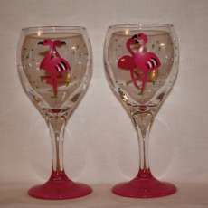 Hand painted Wine Glasses "Flamingo"