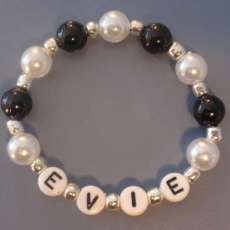 Girl Personalized Black & White Pearl Beaded Party Favor Bracelets