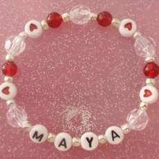 Girls Red Hearts Personalized Beaded Bracelets