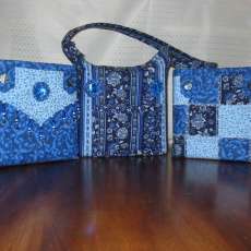 Blue Flower Print 3-in-1 Quilted Bag Set