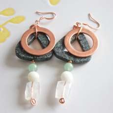 Gemstone earrings with Jade, moonstone, marble and copper