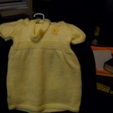 Canary Yellow Size 2 dress made  of hand-washable baby yarn with matching headband.