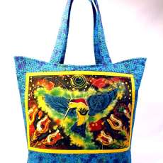 Hummingbird in Nature Batik | Natural Dye set on Handmade Quilted Tote with Pockets