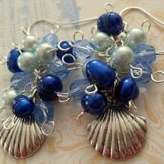 Pearl and Glass Handmade Earrings with Sterling Plated Shell Charms