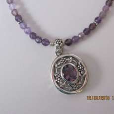 Amethyst gems with bali style pendant 16 inches, beautiful, sterling silver