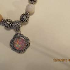 Pink Peruvian Opal necklace with pendant and custom clasp 22 inches