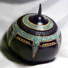 Horn Pot.  Inlaid with natural turquoise.  Lidded.