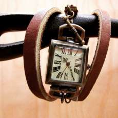 Antique Bronze Triple Wrap Leather Watch With Toggle Clasp