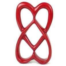 Handcrafted 8-inch Soapstone Connected Hearts Sculpture in Red