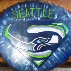 Hancrafted Woodburned and Painted Seahawks Sign