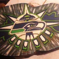 Hancrafted Woodburned and Painted Seahawks