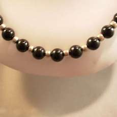 Black Onyx Necklace with silver beads