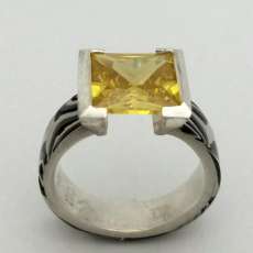Mokume Gane Ring with 5 Carat Tension set Diamond