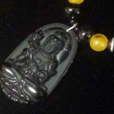 Carved Obsidian Quan Yin Necklace