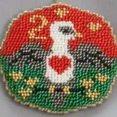 Two Turtle Doves Hand Beaded Christmas Ornament