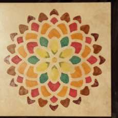 Hand painted floral design on ceramic tile