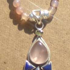 Rose Quartz, Lapis 925 Silver Necklace