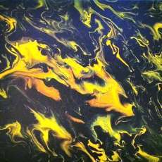 "Fire Flies" 16x12x½" Fluid Acrylic Abstract Painting
