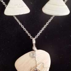 One-of-a-kind Shell Wrapped Pendant with Matching Hanging Earrings