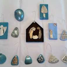 Christmas Ornament Beach Shell Set in Teal