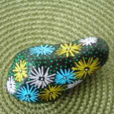 Spidery Flowers on a Black Hand Painted Stone Paperweight