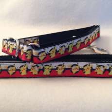 Pokemon printed grosgrain ribbon Martingale Dog Collar and Leash