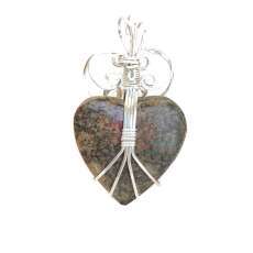 Red Dinosaur Bone Heart Pendant Sterling Silver Wire Wrapped