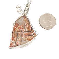 Pink, Red& white translucent Mexican Crazy Lace Agate Pendant Sterling Silver Wire Wrappd