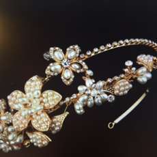 Elegant Golden pearl and crystal wedding crown
