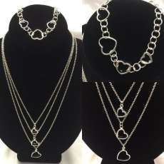 925 Sterling Silver triple Layer Chain with matching bracelet