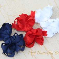 Small Stacked hair bows trio Red, blue and white  infant toddler