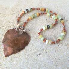 Etched Copper "Leaf" and Gemstone Necklace