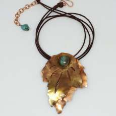 Etched Copper Double "Leaf" Pendant Necklace