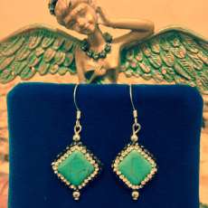 Turquoise Druzy and Rhinestone Earrings