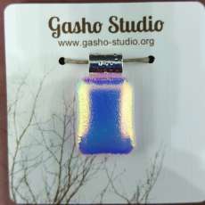 Dichroic fused glass pendant with 18" chain in Iridescent pink