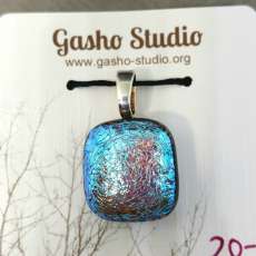 Dichroic fused glass pendant with 18" chain in pink/turquoise