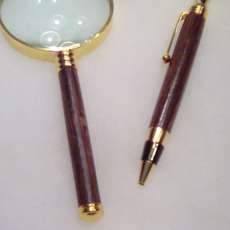 2-Piece Desk Set - Magnifying Glass and Pen in Bocote