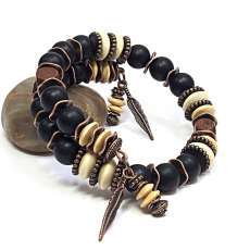 Black Onyx Bracelet, Mens Beaded Bracelet, Rustic Gifts, Men's Wood Bracelet, Men's Jewelry