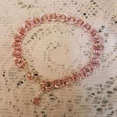 Pink Enamel over Silver Plated Copper Chain Maille Bracelet