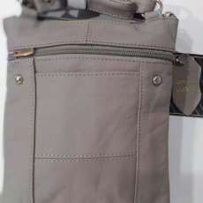 Genuine Leather Medium Gray Cross Body Bag with adjustable Strap and Organizer Pocket