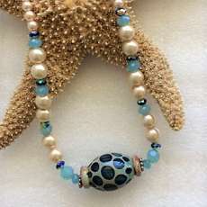 Pearl Necklace w/ Handmade Lampwork Bead