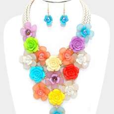 FLOWER LINK BIB ROPE NECKLACE AND EARRINGS