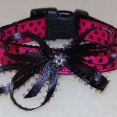 Pink & Black Polka Dot Dog Collar with Swarovski Crystal