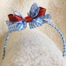 Blue Gingham Dorothy Headband with Red Glitter Bow