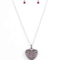 Purple Heart Necklace with Matching Earrings