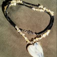 Banded Agate Heart Pendant on Hematite & Citrine Necklace