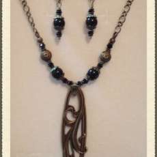 Art Nouveau Lily Swarovski Pearls Necklace & Earrings Set