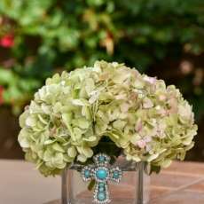 Dazzling Turquoise and Crystal Jeweled Cross Candle Holder/Flower Vase/Candy Dish