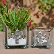 Jeweled Crystal Cactus Candle Holder/Vase