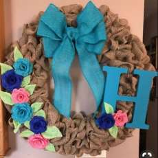 Personalized, made to order, Burlap Wreath with Initial and Multiple Burlap Flowers